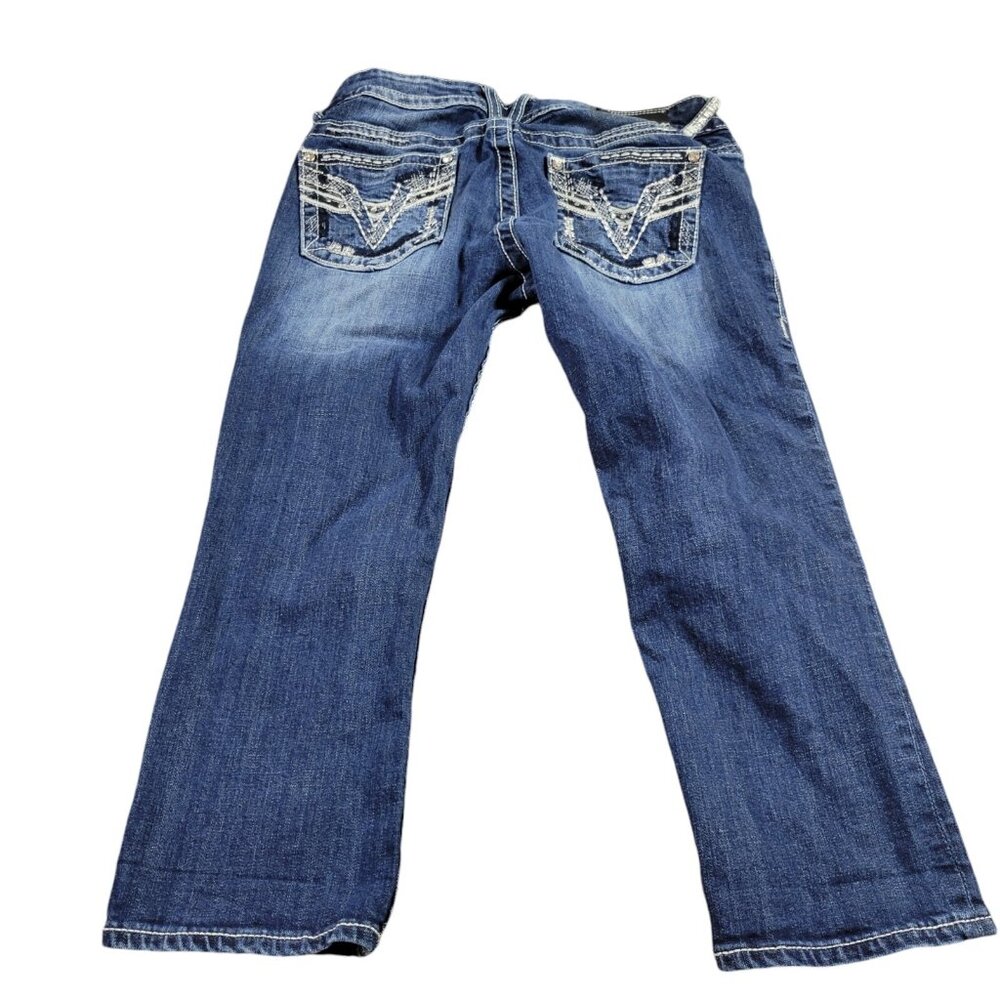 Vigoss Jeans Womens 29 Chelsea Capri Dark Wash Embellished Denim Embroidered - Picture 5 of 8